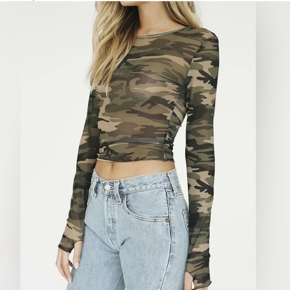 Tops - Camo Long Sleeve Mesh Top